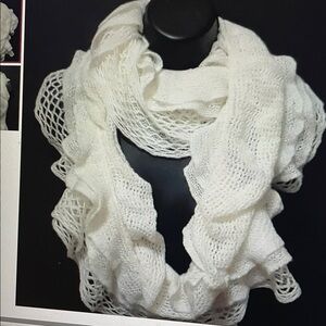 White Ruffle Woven Knitted Infinity scarf